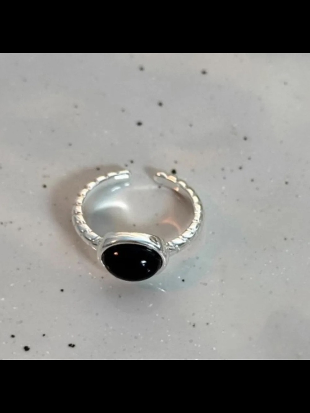 2425-26 925 Sterling Silver Black Onyx Oval Cabochon Adjustable Solitaire Ring